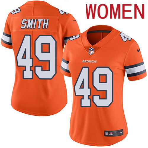 Women Denver Broncos 49 Dennis Smith Orange Nike Rush Vapor Limited NFL Jersey